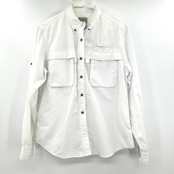 NWT L.L.Bean Technofine White Nylon Button Down Shirt Women's Medium - Picture 1 of 7